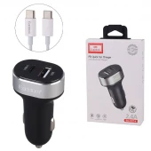 شارژر فندکی فست شارژ Earldom ES-CC14 2.4A QC3.0 PD 12W + کابل تبدیل تایپ سی