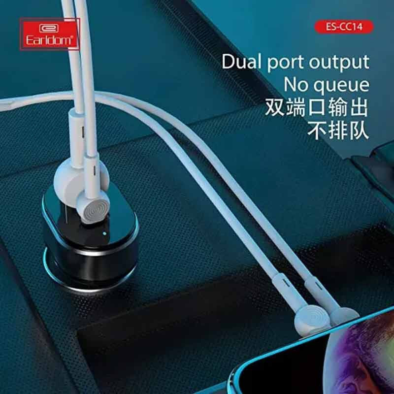شارژر فندکی فست شارژ Earldom ES-CC14 2.4A QC3.0 PD 12W + کابل تبدیل تایپ سی