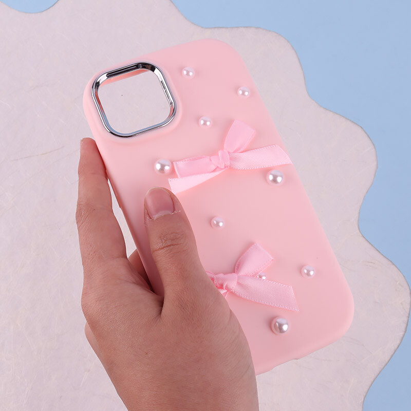 قاب سیلیکونی آیفون iPhone 13 / 14 پاپیونی مرواریدی دور محافظ متال