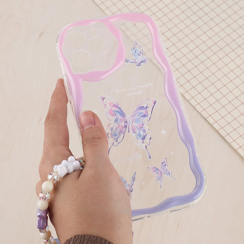 قاب Butterfly آیفون iPhone 13 Pro Max پاستیلی آویزدار محافظ لنزدار