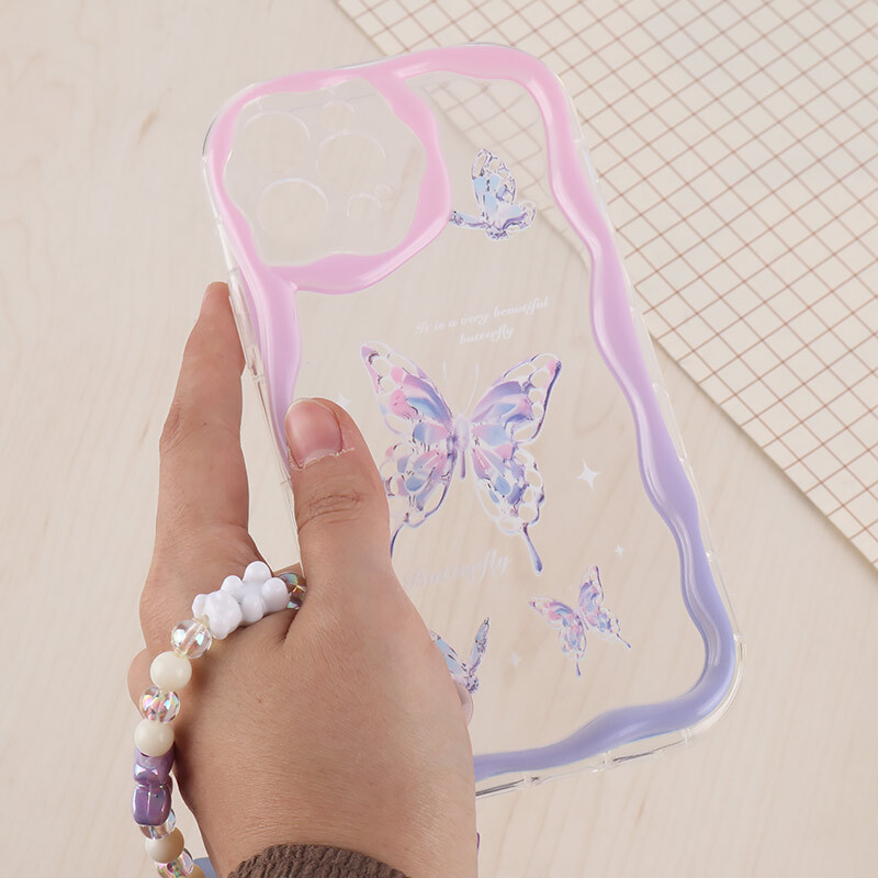 قاب Butterfly آیفون iPhone 13 Pro Max پاستیلی آویزدار محافظ لنزدار