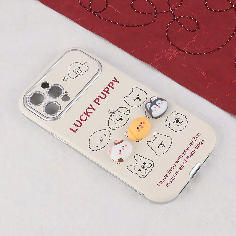 قاب آیفون ۱۳ پرو مکس Lucky Puppy عروسکی برجسته محافظ لنزدار