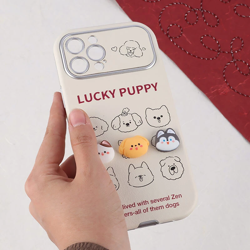 قاب آیفون ۱۳ پرو مکس Lucky Puppy عروسکی برجسته محافظ لنزدار
