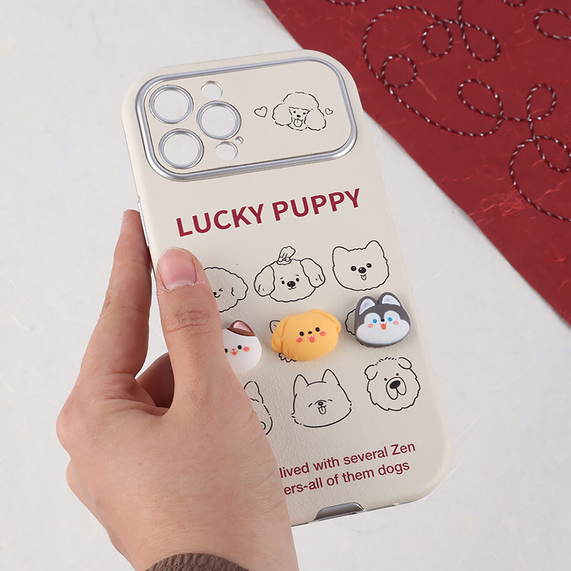 قاب آیفون ۱۳ پرو مکس Lucky Puppy عروسکی برجسته محافظ لنزدار