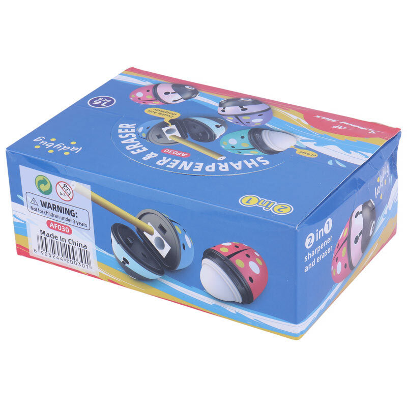 پاک کن و تراش مخزن دار AF School Max Ladybug AF030 بسته 16 عددی