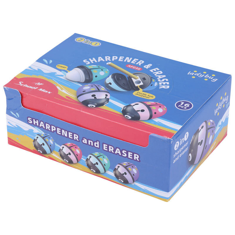 پاک کن و تراش مخزن دار AF School Max Ladybug AF030 بسته 16 عددی