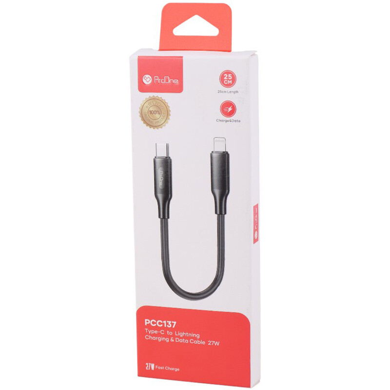 کابل تبدیل کوتاه فست شارژ ProOne PCC137 Type-C To Lightning 27W 25cm