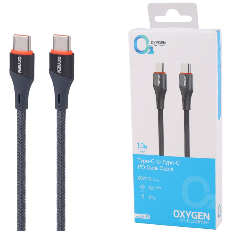 کابل تبدیل فست شارژ Oxygen LX-15 Type-C to Type-C PD 60W 1m