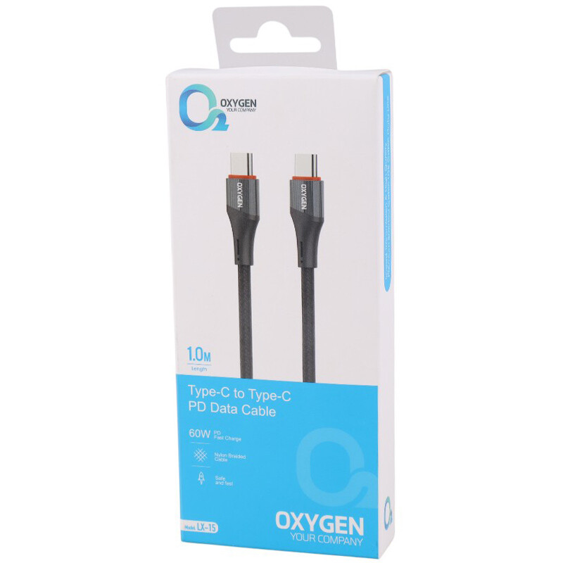 کابل تبدیل فست شارژ Oxygen LX-15 Type-C to Type-C PD 60W 1m