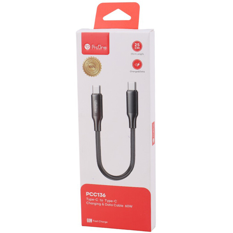 کابل تبدیل کوتاه فست شارژ ProOne PCC136 Type-C to Type-C 60W 25cm