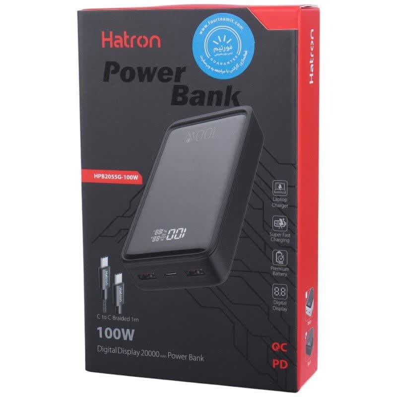 پاور بانک فست شارژ هترون HPB2055G PD QC3 100W ظرفیت 20000 میلی آمپر ساعت