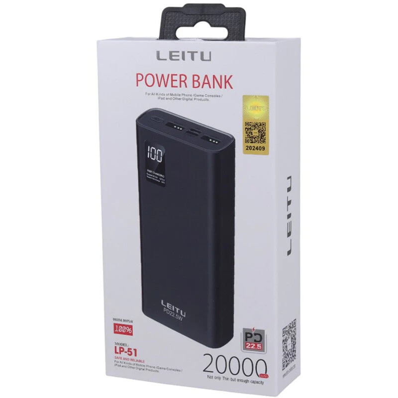 پاوربانک فست شارژ لیتو LP-51 QC3.0 PD 22.5W ظرفیت 20000 میلی آمپر ساعت