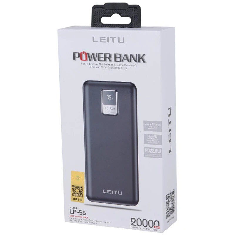 پاوربانک فست شارژ لیتو LP-56 QC3.0 PD 22.5W ظرفیت 20000 میلی آمپر ساعت