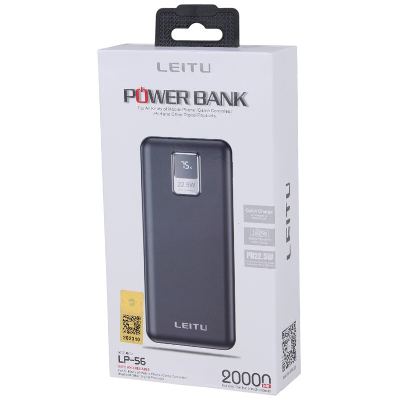 پاوربانک فست شارژ لیتو LP-56 QC3.0 PD 22.5W ظرفیت 20000 میلی آمپر ساعت