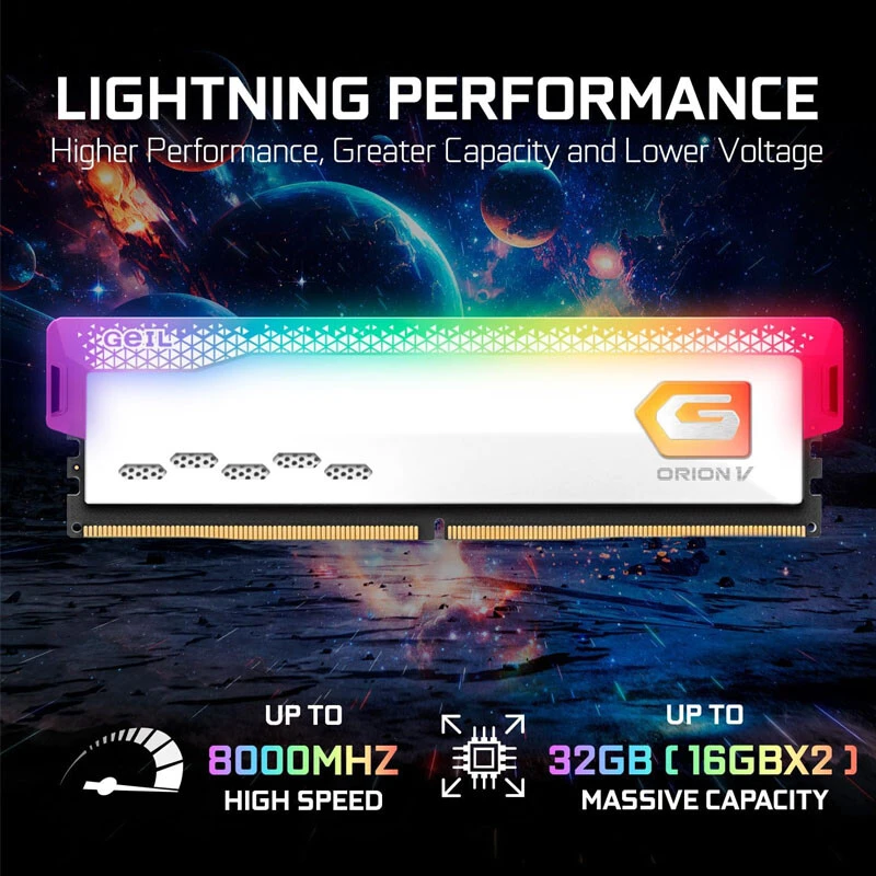 رم کامپیوتر گیل Orion V White RGB DDR5 32GB Dual 5200MHz CL34