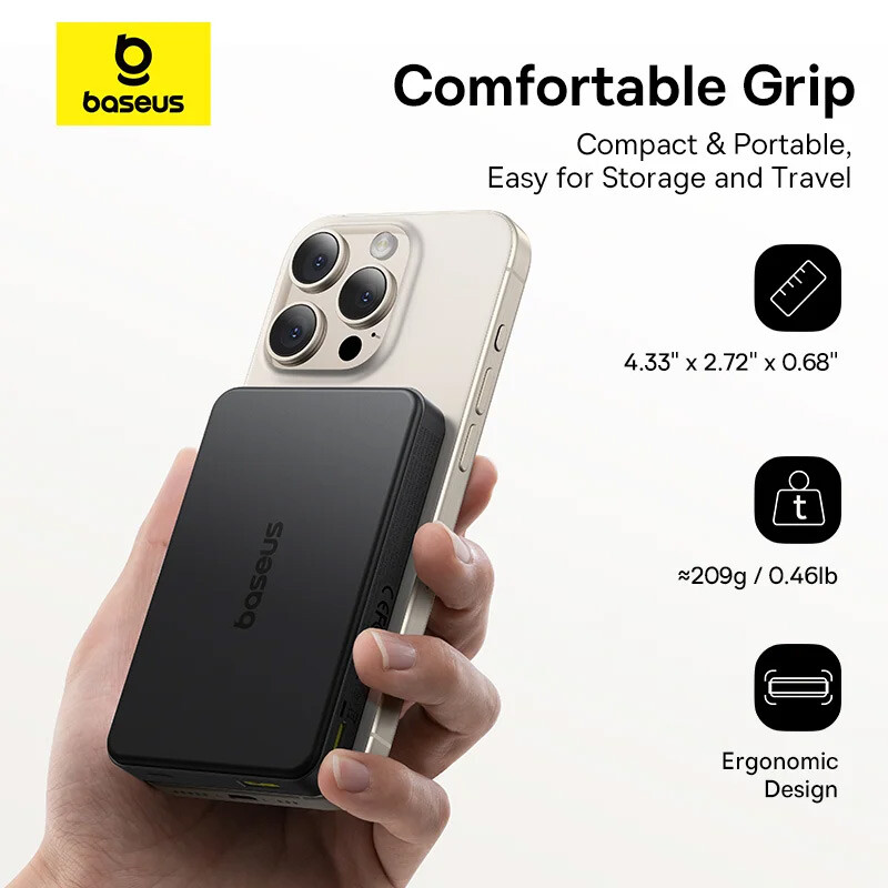 پاور بانک بی سیم فست شارژ باسئوس Airpow 2 Qi2 Magnetic P10080000123 22.5W ظرفیت 10000 میلی آمپر ساعت