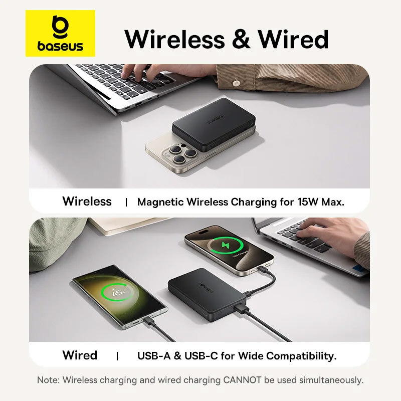 پاور بانک بی سیم فست شارژ باسئوس Airpow 2 Qi2 Magnetic P10080000123 22.5W ظرفیت 10000 میلی آمپر ساعت
