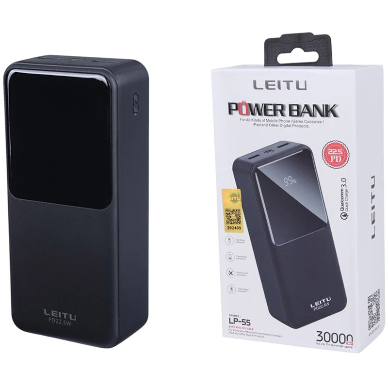 پاوربانک فست شارژ لیتو LP-55 QC3.0 PD 22.5W ظرفیت 30000 میلی آمپر ساعت