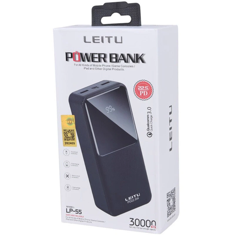 پاوربانک فست شارژ لیتو LP-55 QC3.0 PD 22.5W ظرفیت 30000 میلی آمپر ساعت