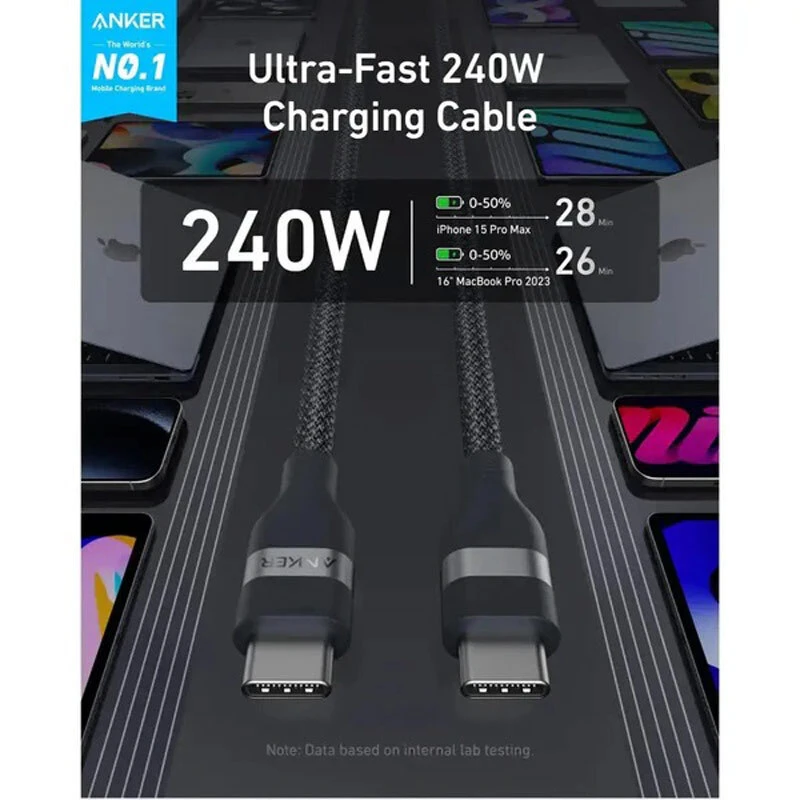 کابل تبدیل فست شارژ Anker A82E2 Type-C to Type-C PD 240W 1.8m