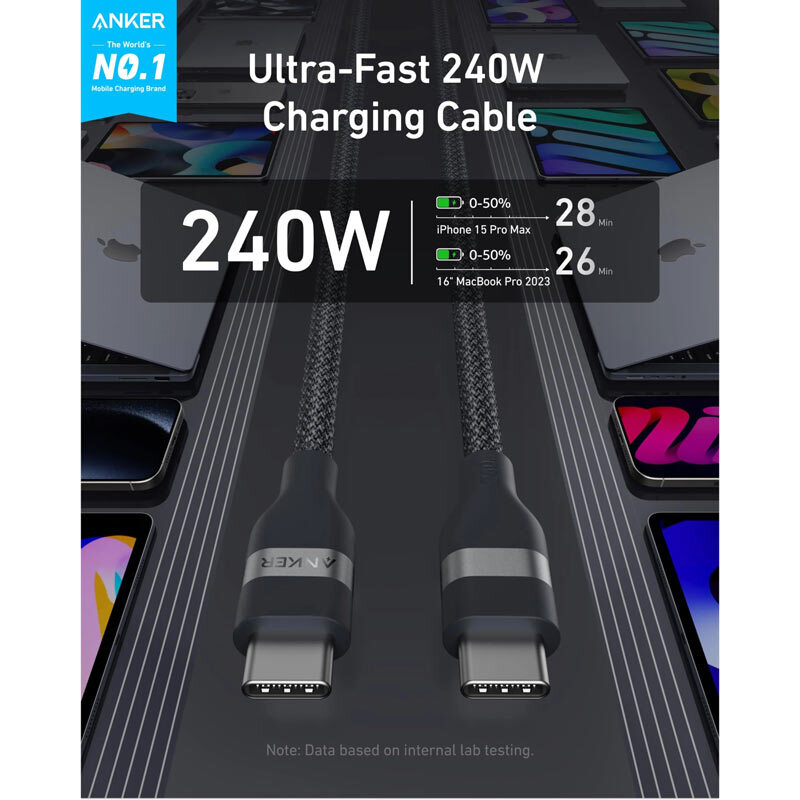 کابل تبدیل فست شارژ Anker A82E2 Type-C to Type-C PD 240W 1.8m