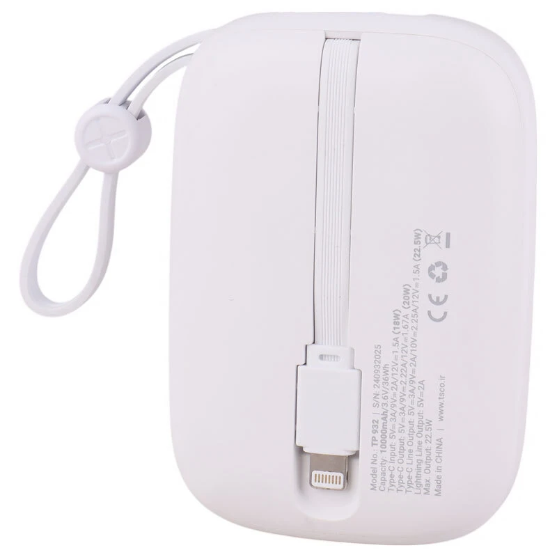 پاور بانک فست شارژ تسکو TP 932 QC3.0 PD 22.5W ظرفیت 10000 میلی آمپر ساعت