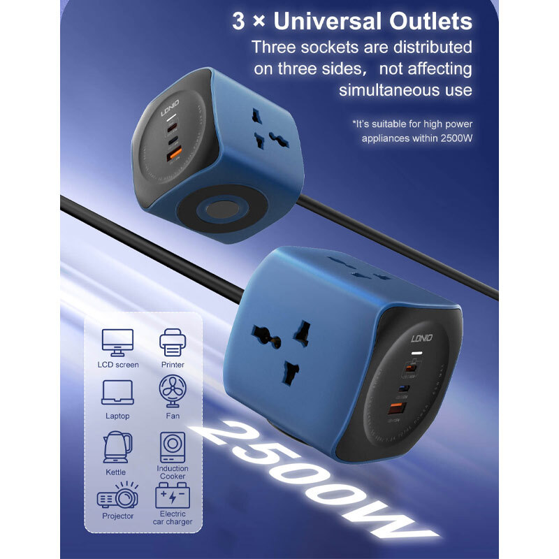 چند راهی 3 خانه الدینیو Universal Outlet SC3319 با کابل 2 متری + شارژر USB و Type-C