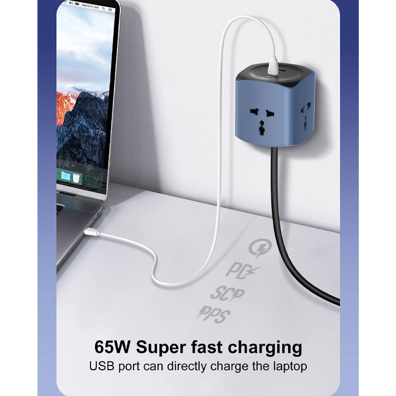 چند راهی 3 خانه الدینیو Universal Outlet SC3319 با کابل 2 متری + شارژر USB و Type-C