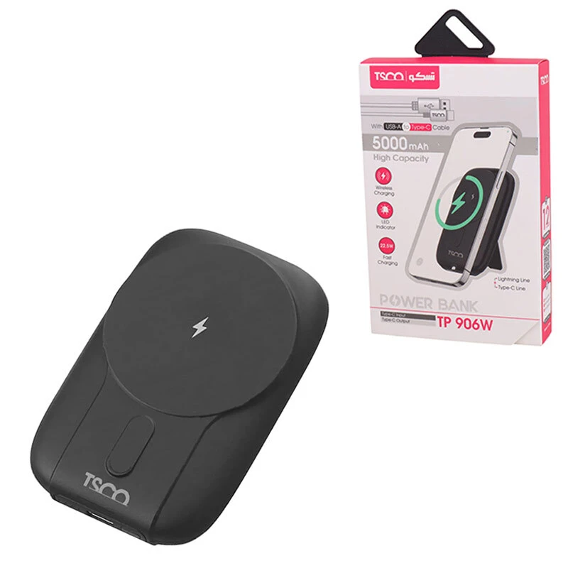 پاور بانک بی سیم فست شارژ تسکو TP 906W Q3.0 PD 22.5W ظرفیت 5000 میلی آمپر ساعت