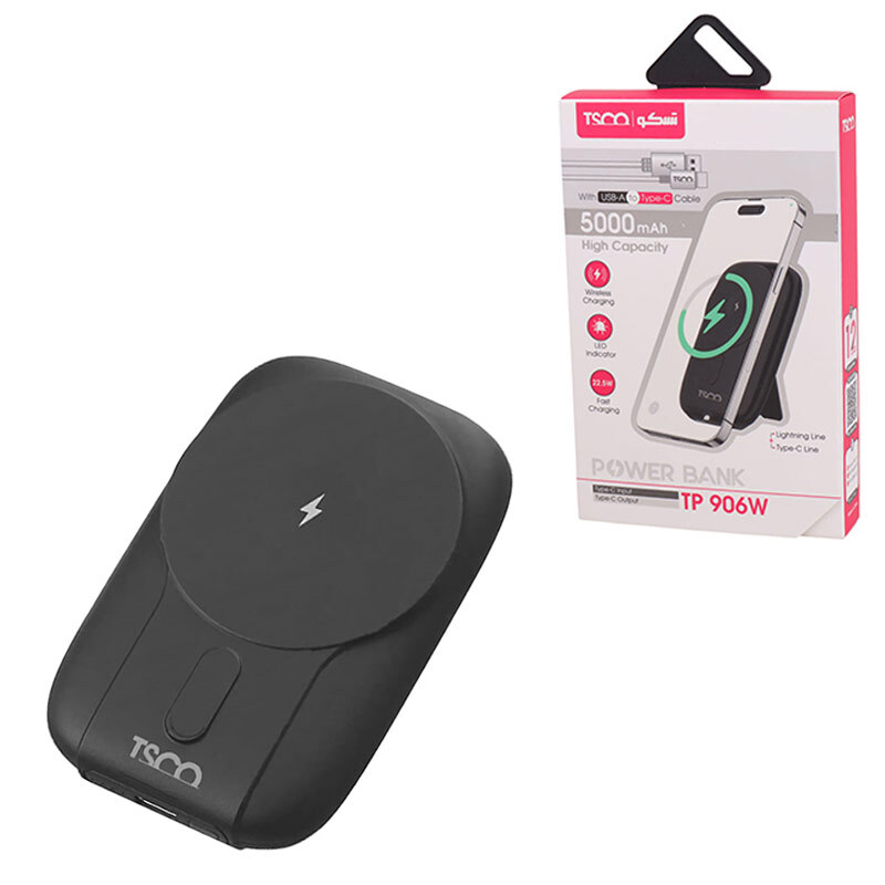 پاور بانک بی سیم فست شارژ تسکو TP 906W Q3.0 PD 22.5W ظرفیت 5000 میلی آمپر ساعت