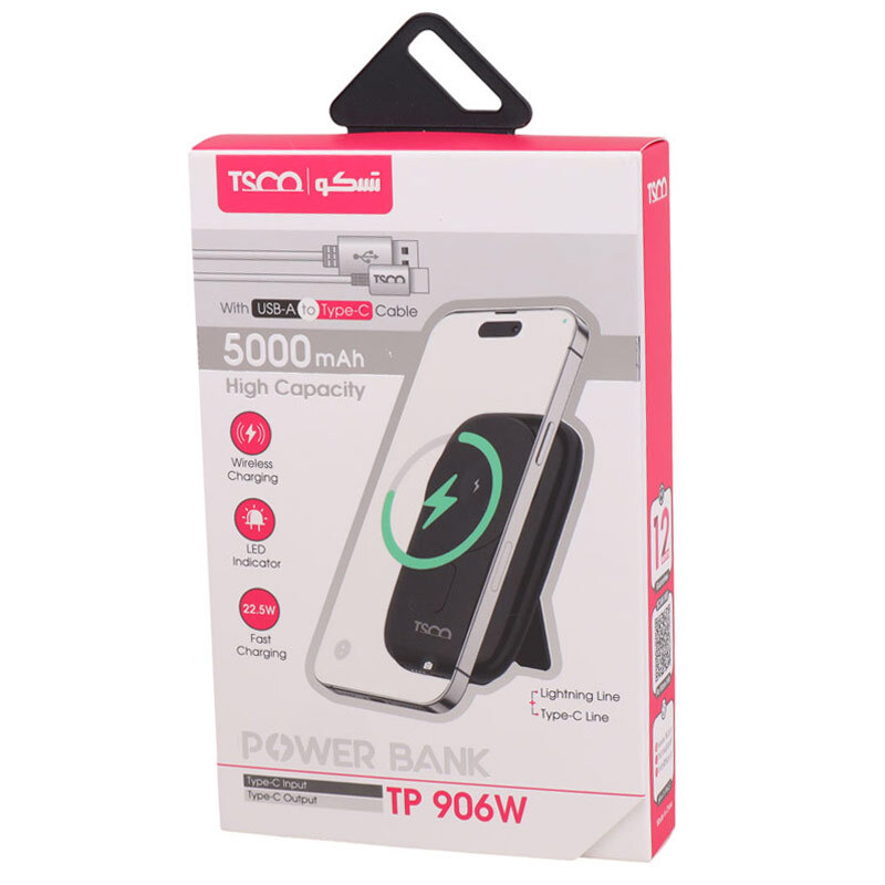 پاور بانک بی سیم فست شارژ تسکو TP 906W Q3.0 PD 22.5W ظرفیت 5000 میلی آمپر ساعت