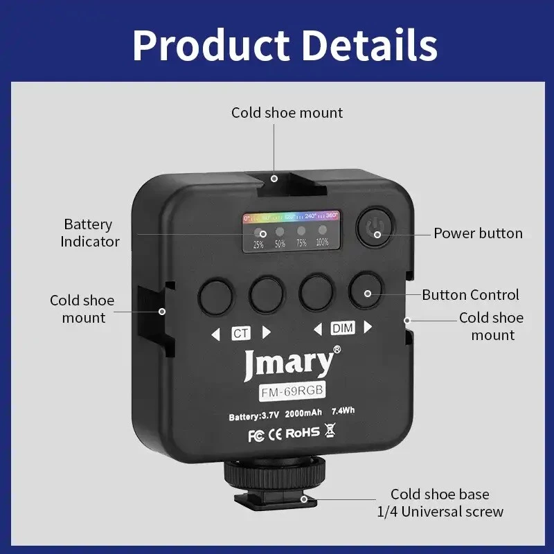 نور ثابت ال ای دی شارژی جی ماری مدل Jmary FM-69RGB