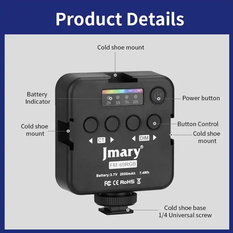نور ثابت ال ای دی شارژی جی ماری مدل Jmary FM-69RGB