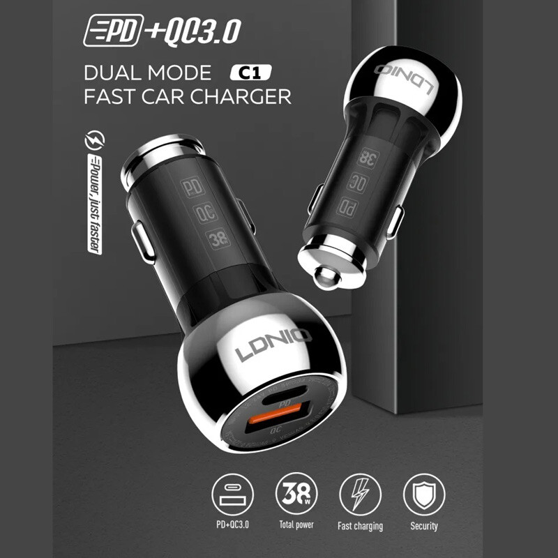 شارژر فندکی فست شارژ Ldnio C1 QC3.0 PD 20.5W + کابل تایپ سی