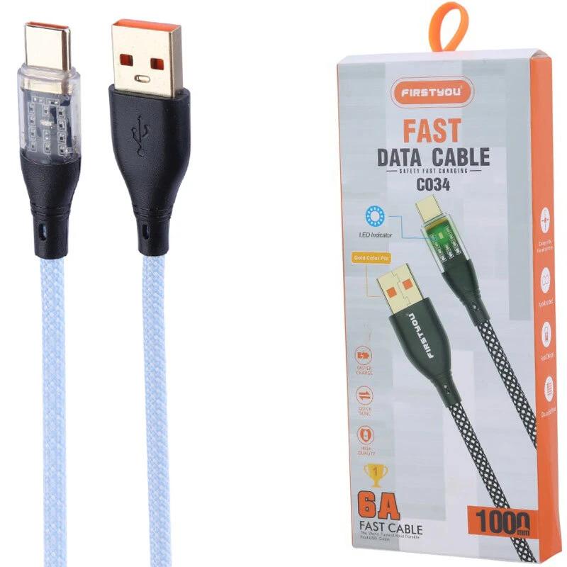کابل تایپ سی فست شارژ Firstyou C034 6A 1m