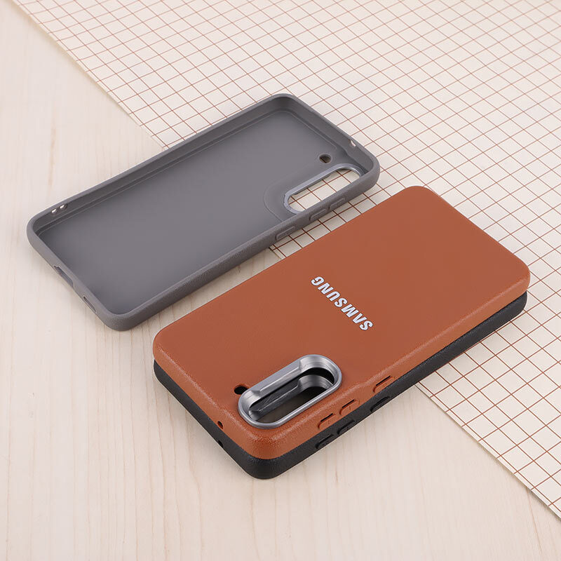 قاب چرمی ژله ای Leather سامسونگ Galaxy S21 FE 5G لوگو متال