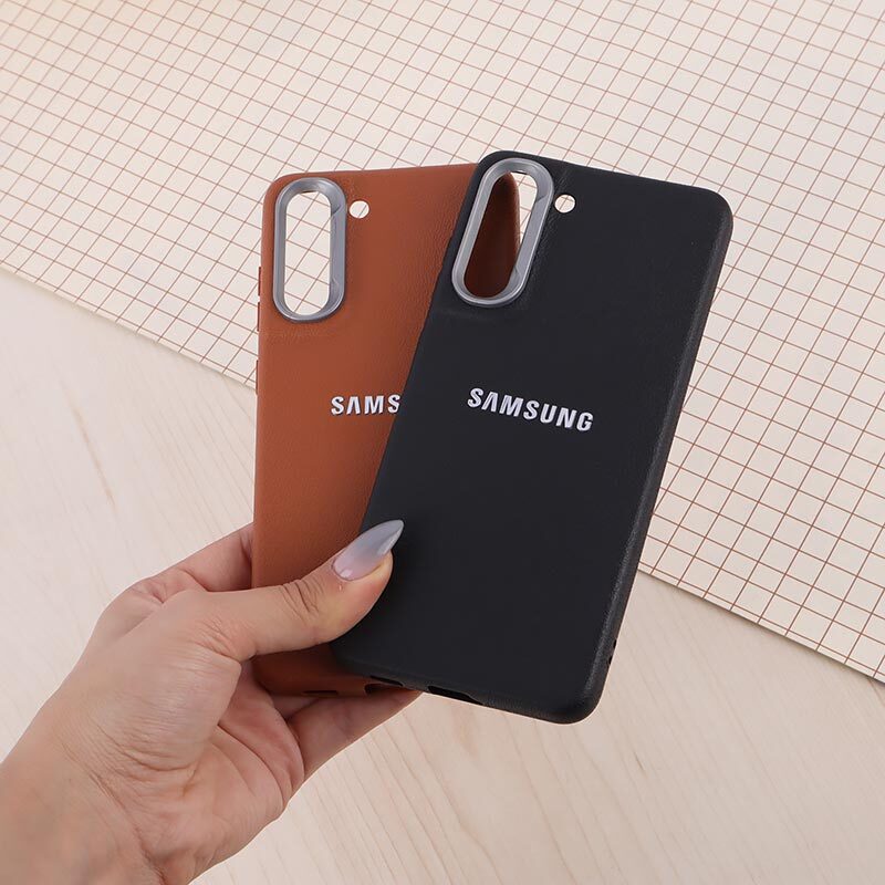 قاب چرمی ژله ای Leather سامسونگ Galaxy S21 FE 5G لوگو متال