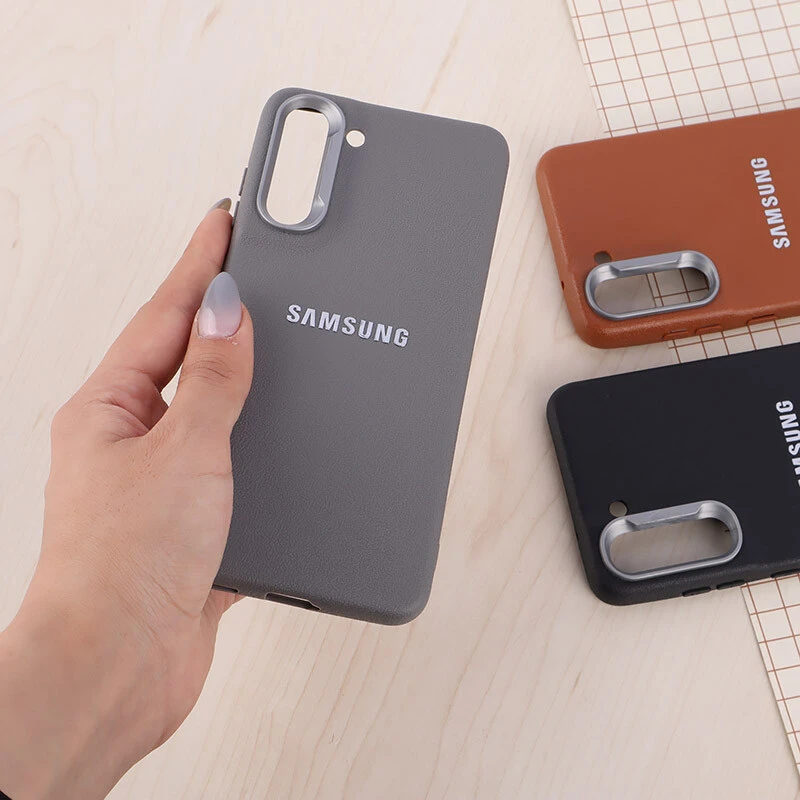 قاب چرمی ژله ای Leather سامسونگ Galaxy S21 FE 5G لوگو متال