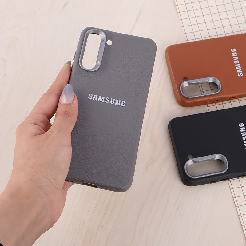 قاب چرمی ژله ای Leather سامسونگ Galaxy S21 FE 5G لوگو متال