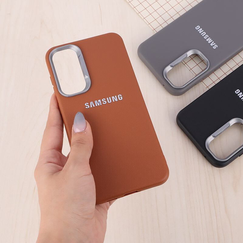قاب چرمی ژله ای Leather سامسونگ Galaxy S23 FE 5G لوگو متال