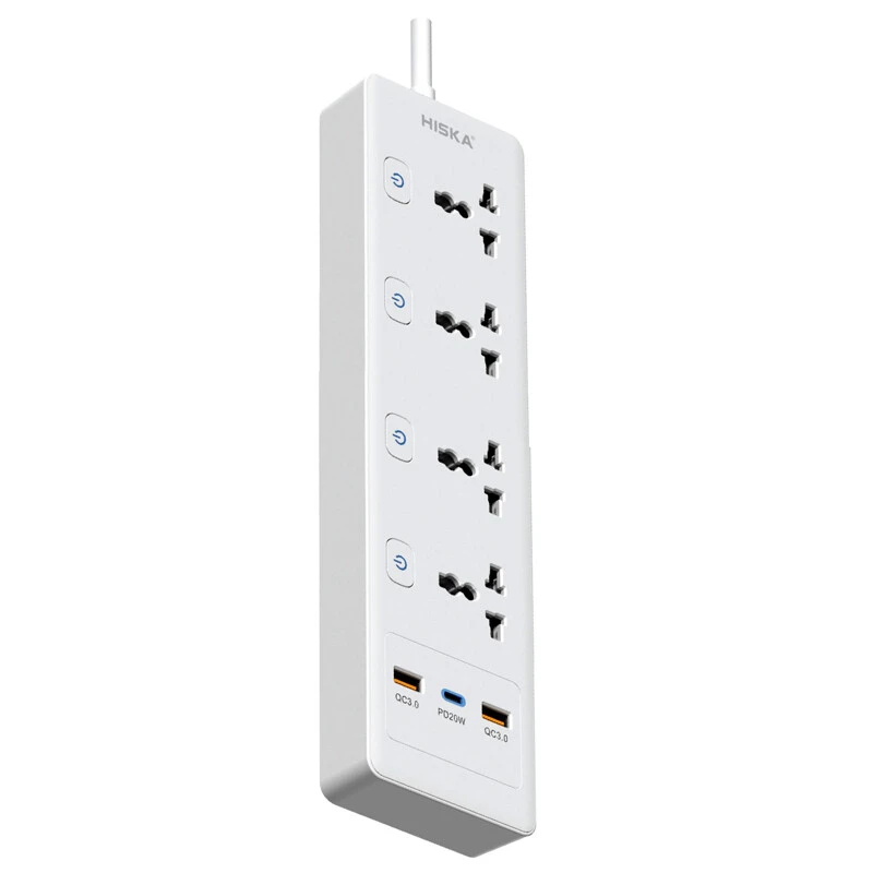 چند راهی 4 خانه برق ارت دار هیسکا CH5518 با کابل ۲ متری + شارژر USB و Type-C