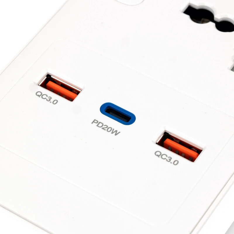 چند راهی 4 خانه برق ارت دار هیسکا CH5518 با کابل ۲ متری + شارژر USB و Type-C