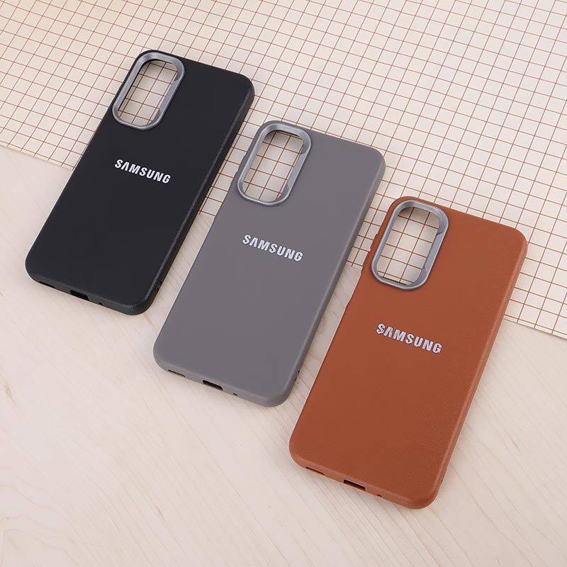 قاب چرمی ژله ای Leather سامسونگ Galaxy A16 4G / A16 5G لوگو متال