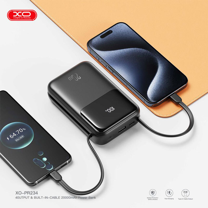 پاور بانک فست شارژ ایکس او XO-PR234 QC3.0 PD 22.5W ظرفیت 20000 میلی آمپر ساعت
