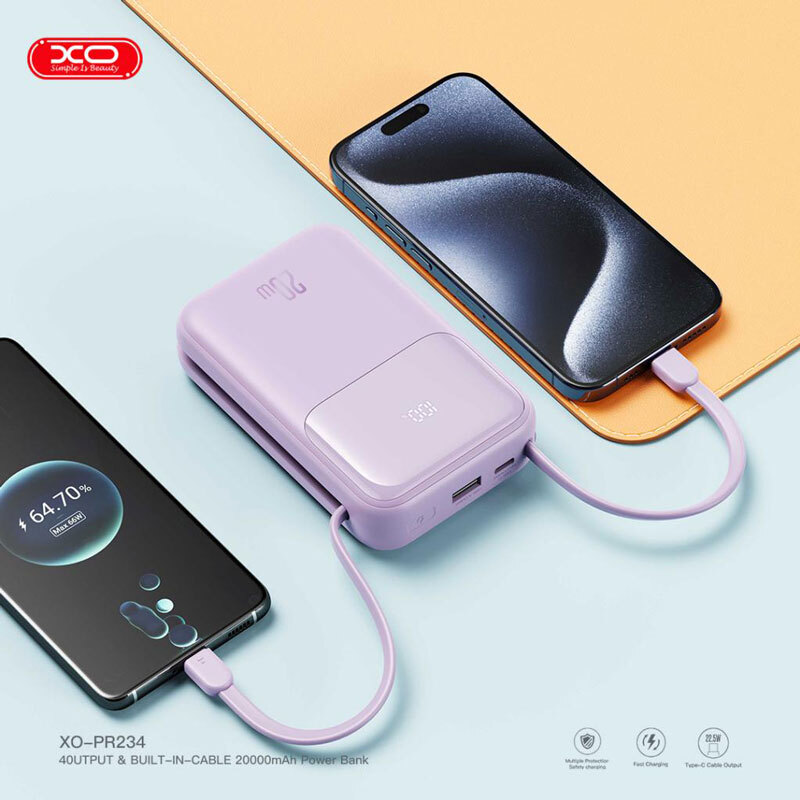 پاور بانک فست شارژ ایکس او XO-PR234 QC3.0 PD 22.5W ظرفیت 20000 میلی آمپر ساعت