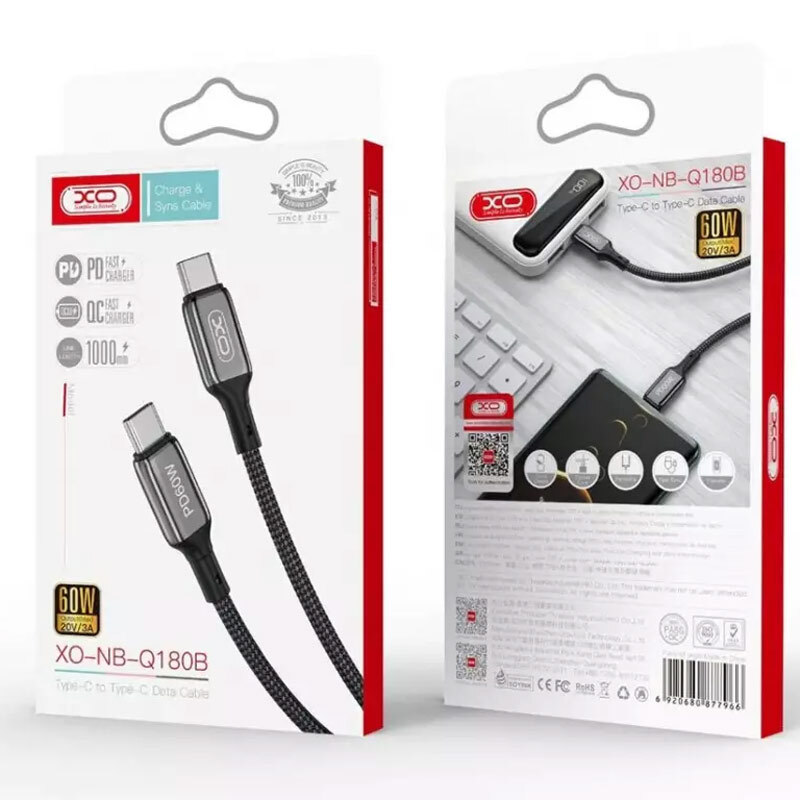کابل تبدیل فست شارژ XO XO-NB-Q180B Type-C to Type-C PD QC 60W 1m