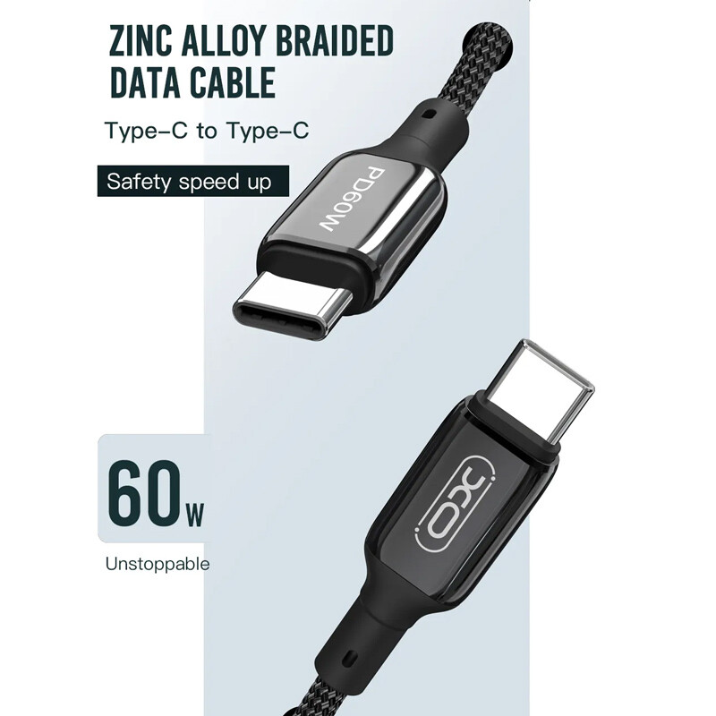 کابل تبدیل فست شارژ XO XO-NB-Q180B Type-C to Type-C PD QC 60W 1m