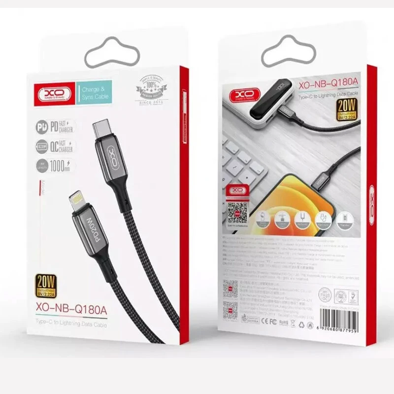 کابل تبدیل فست شارژ XO XO-NB-Q180A Lightning to Type-C PD QC 20W 1m