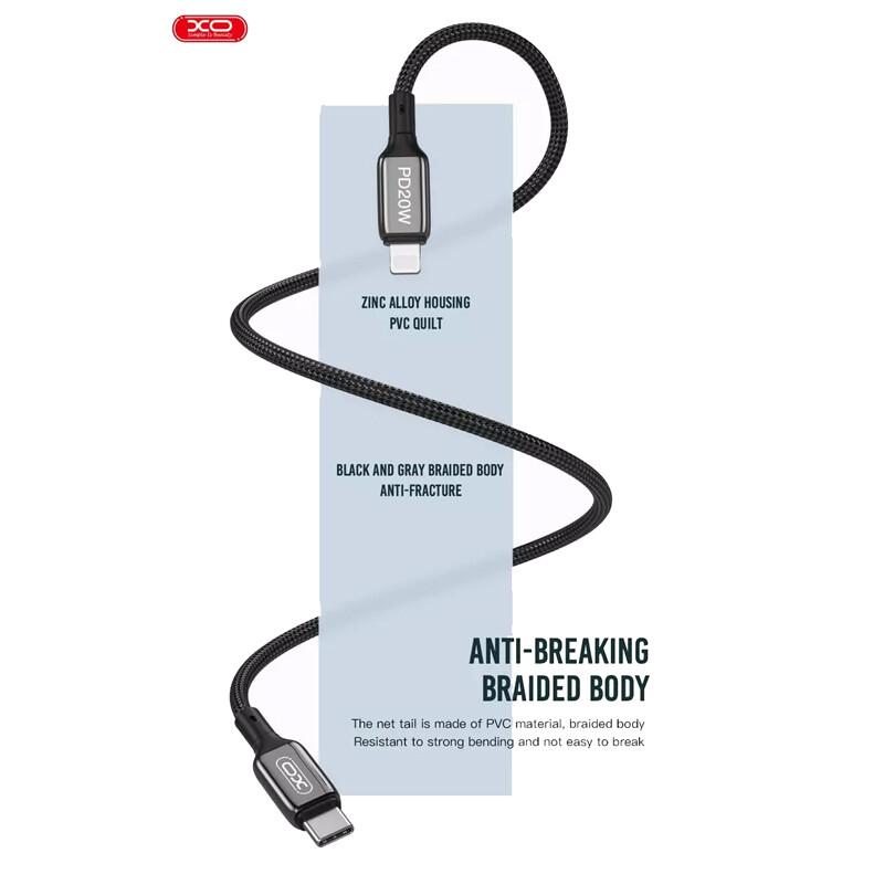 کابل تبدیل فست شارژ XO XO-NB-Q180A Lightning to Type-C PD QC 20W 1m