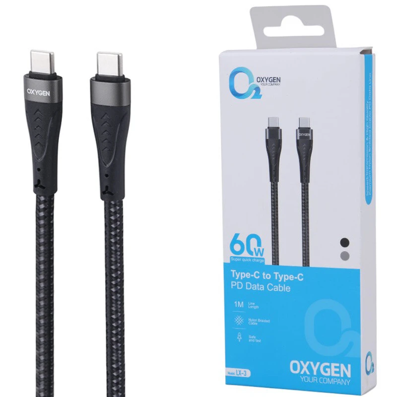 کابل تبدیل فست شارژ Oxygen LX-3 Type-C to Type-C PD 5A 60W 1m